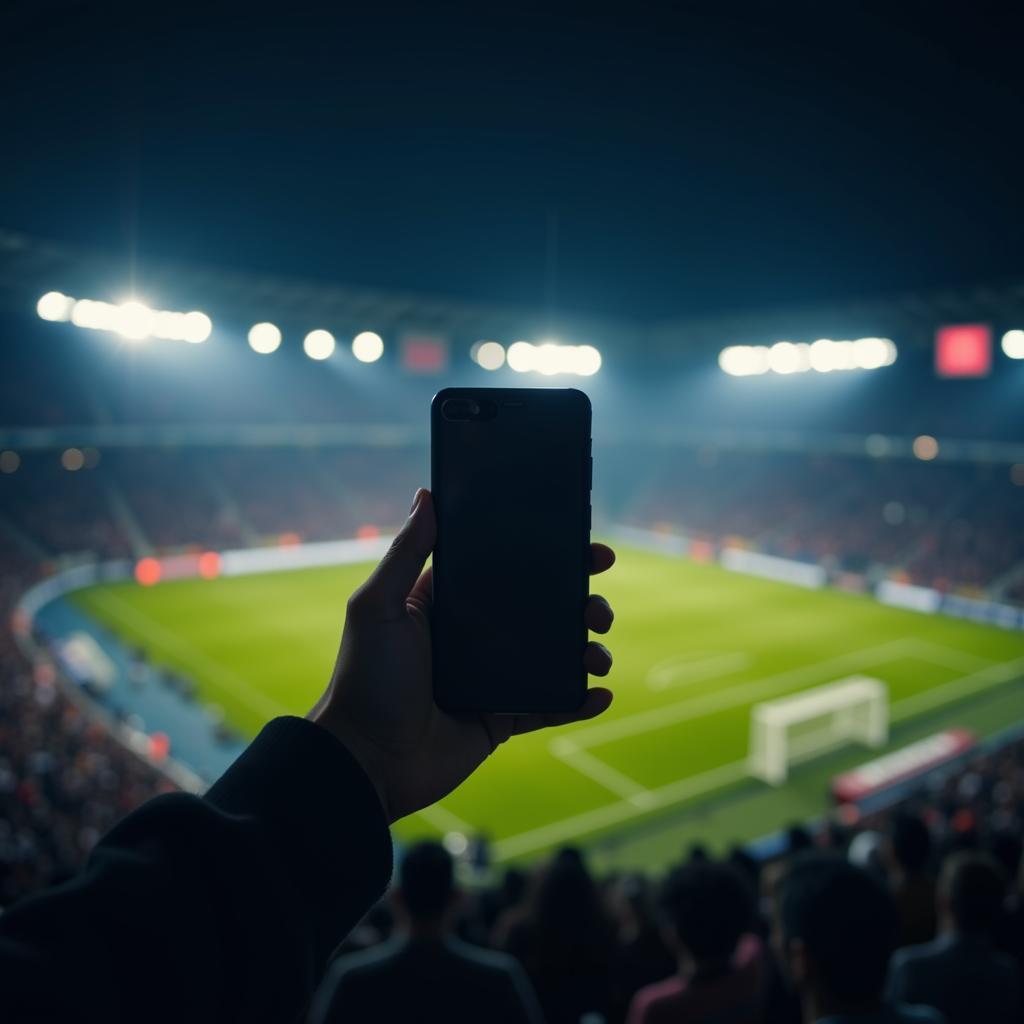 A Nokia phone with a football stadium in the background