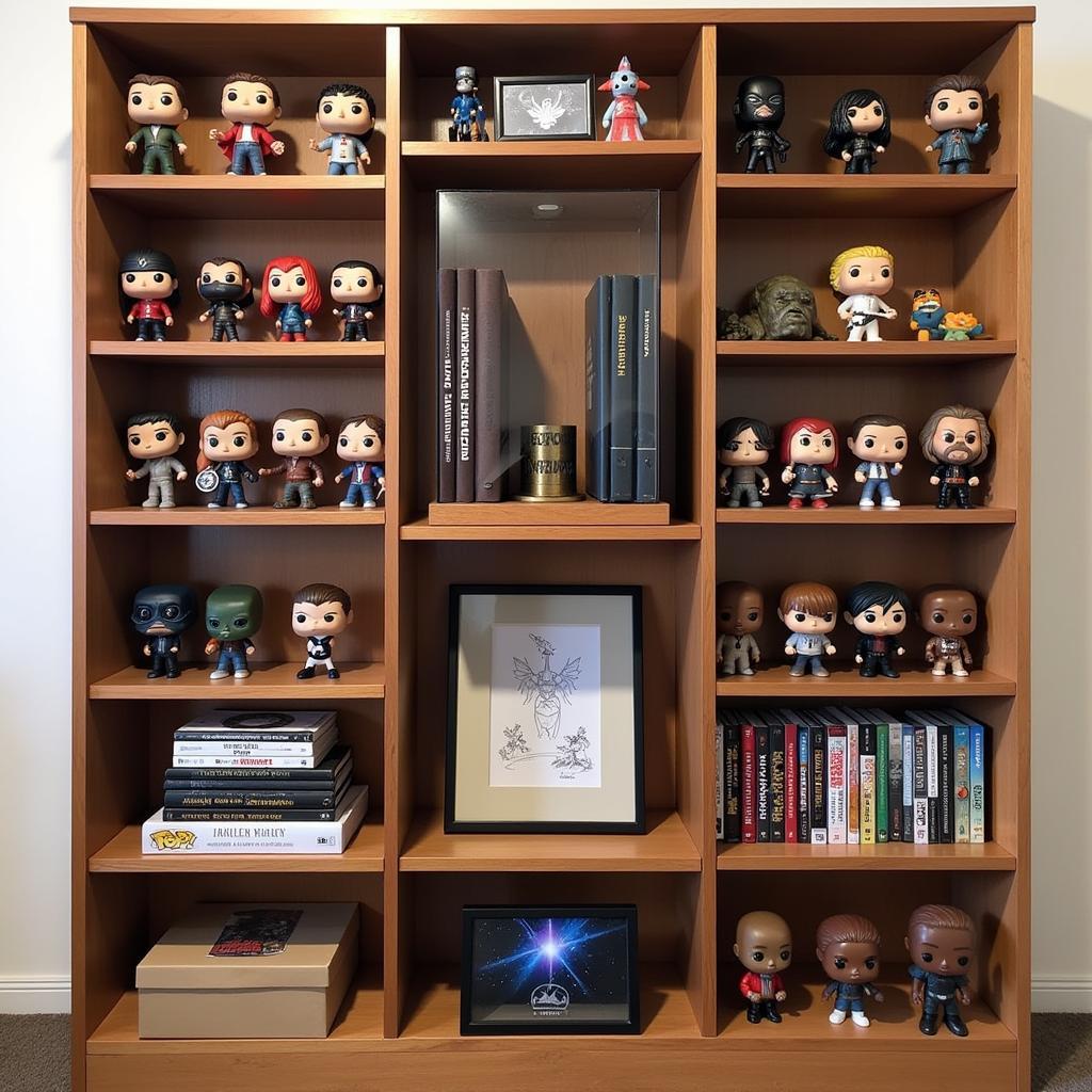 An Organized Shelf Dedicated to Fandom Decor