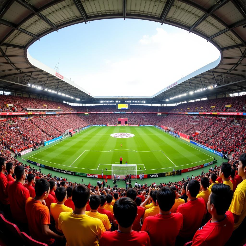 A packed stadium in Vietnam during a crucial football match