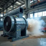 A Panasonic industrial blower in a factory setting