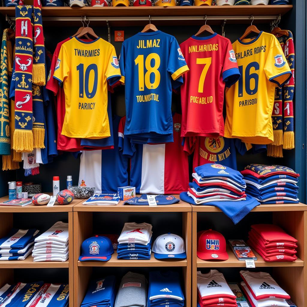 Football Merchandise in a Paris Fan Shop