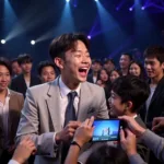 Park Seo Joon interacting with fans during a game at a fan meeting