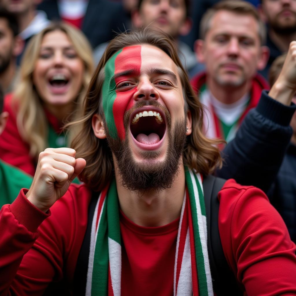 Football fan celebrating passionately