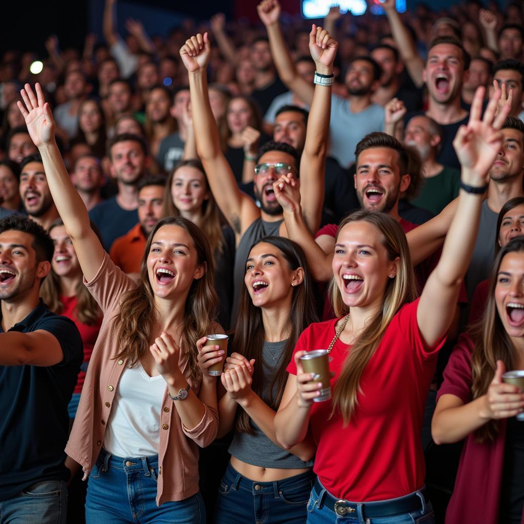 Fans cheering passionately for their team