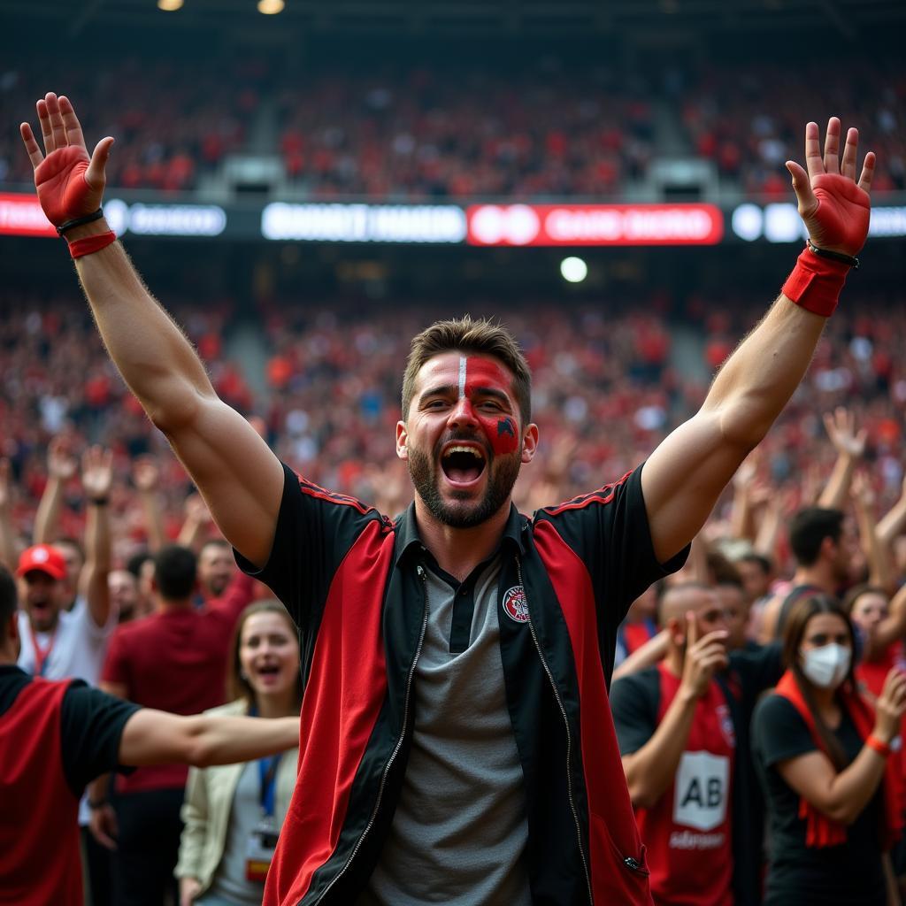 A passionate football fan cheering