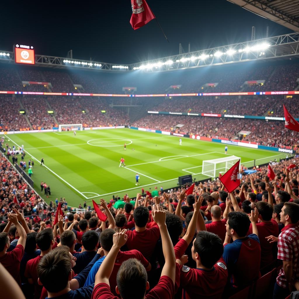 Football fans cheering in a stadium