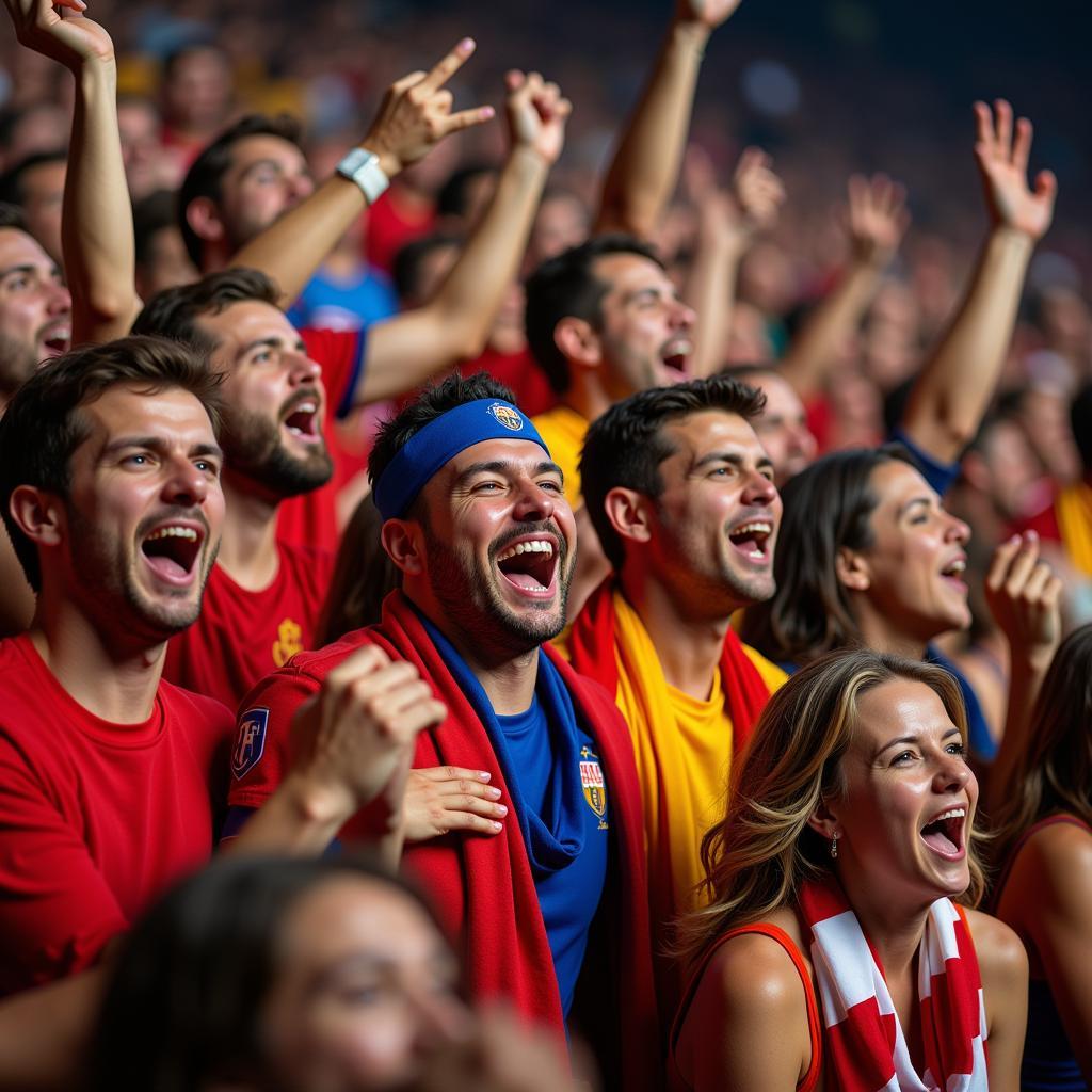 Football fans cheering in a stadium