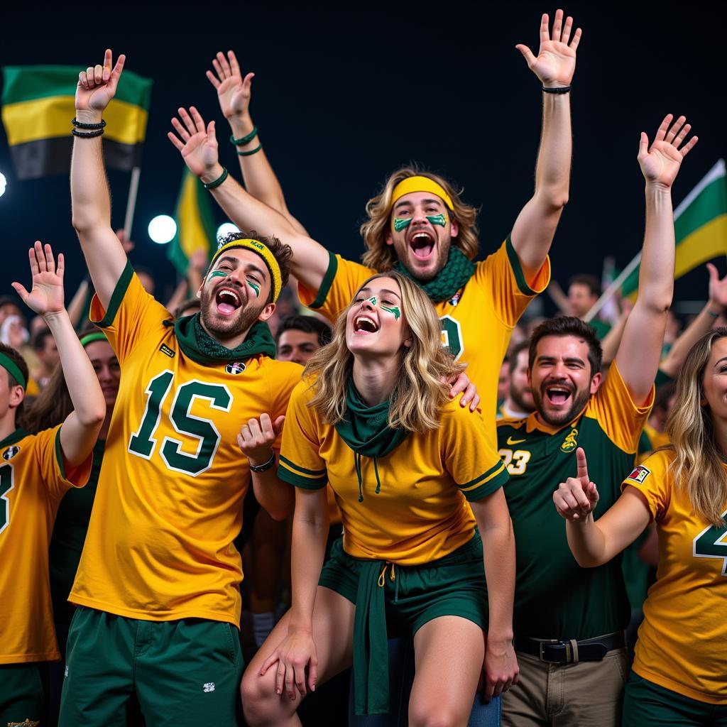 Football fans celebrating a victory