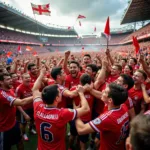 Football fans celebrating a victory