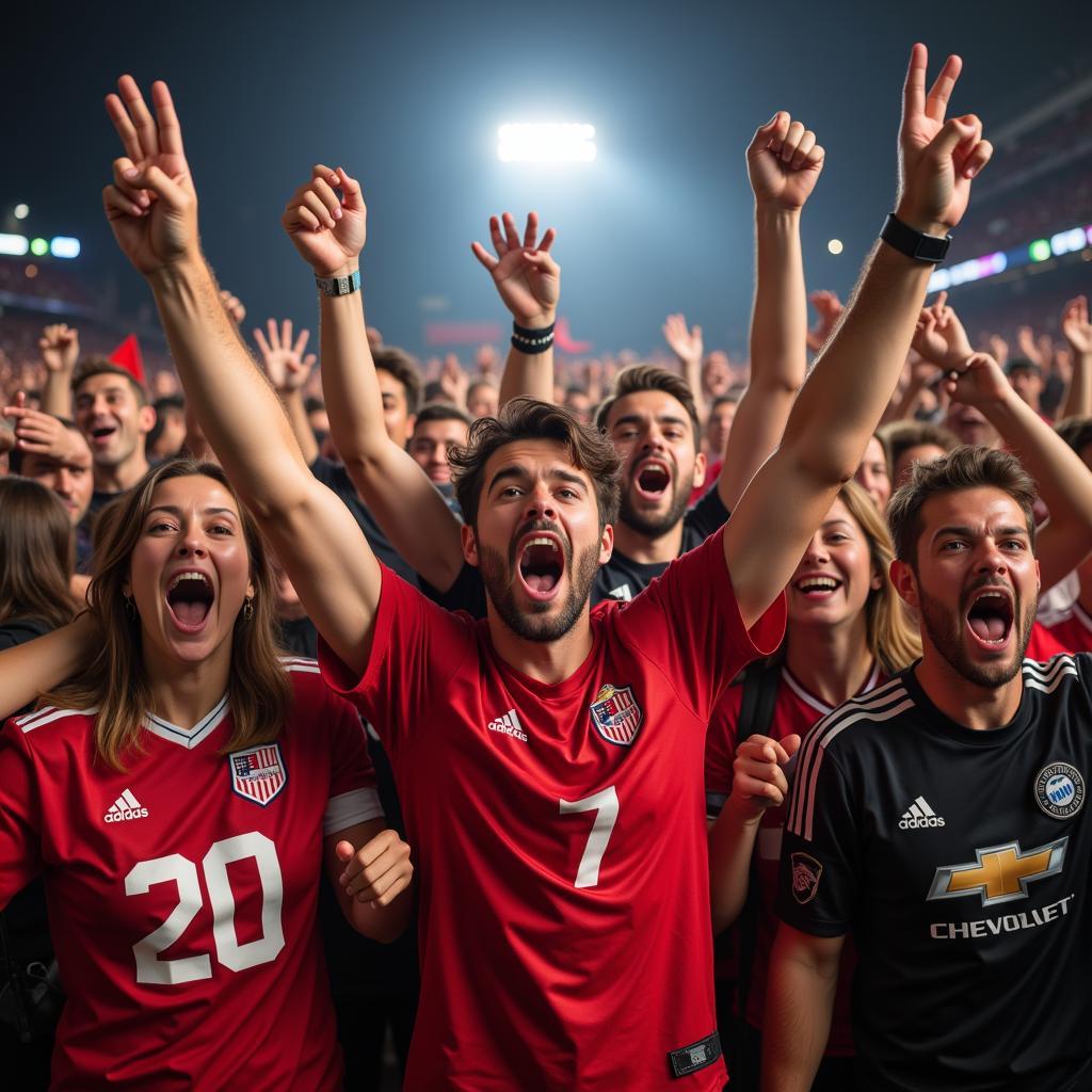 Football fans celebrating a victory