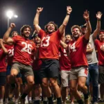 Football fans celebrating a victory