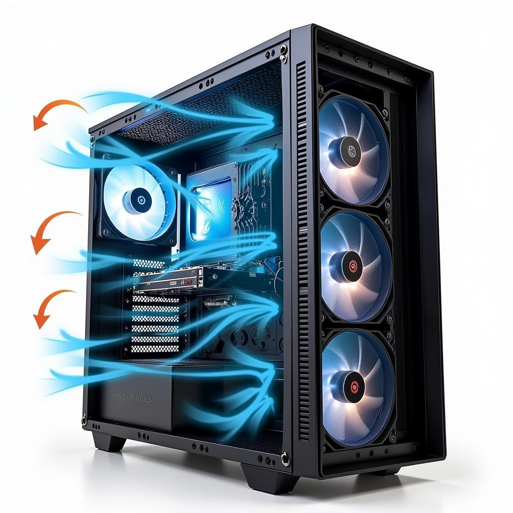 Illustration of improved airflow inside a PC case with multiple fans