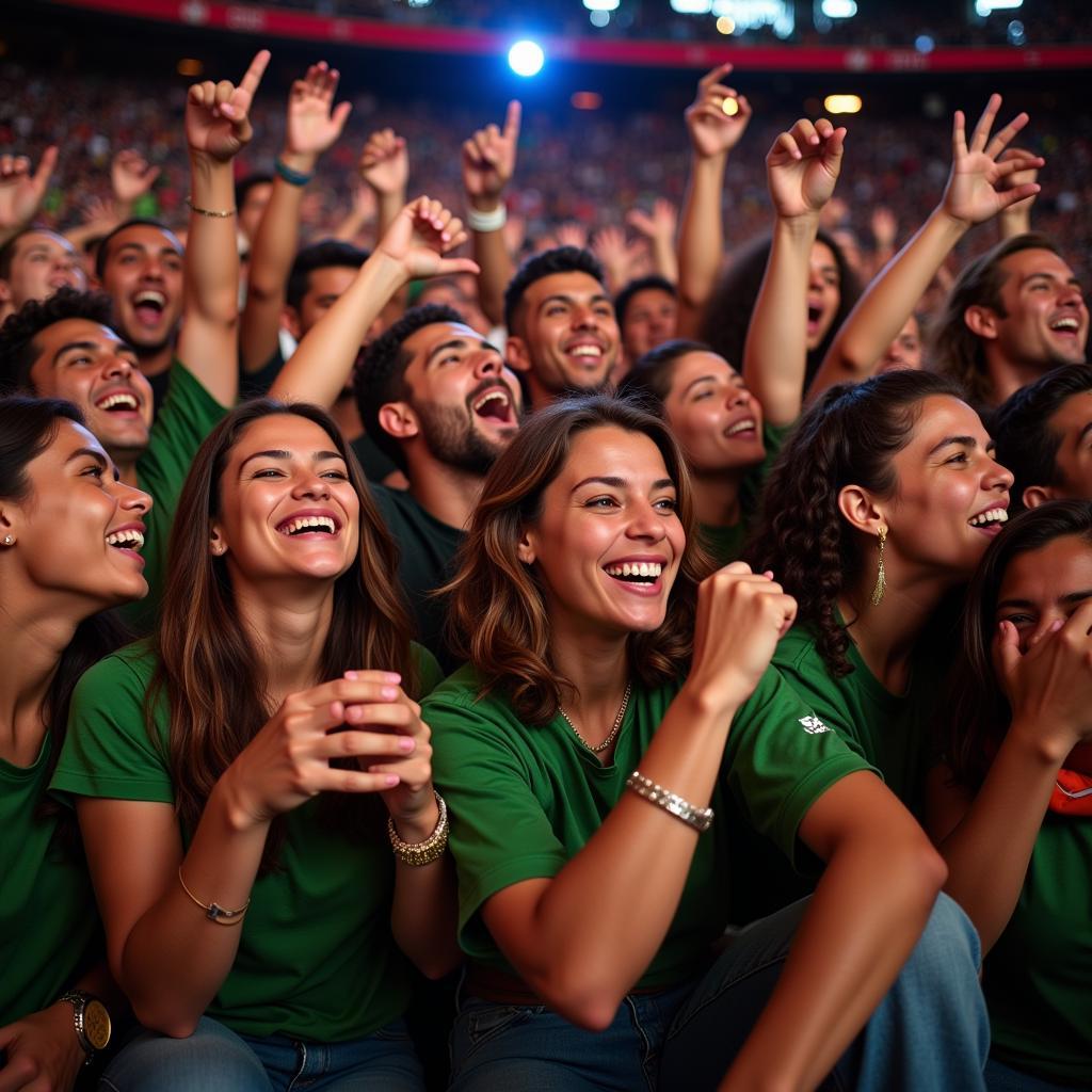  Diverse group of football fans celebrating peacefully