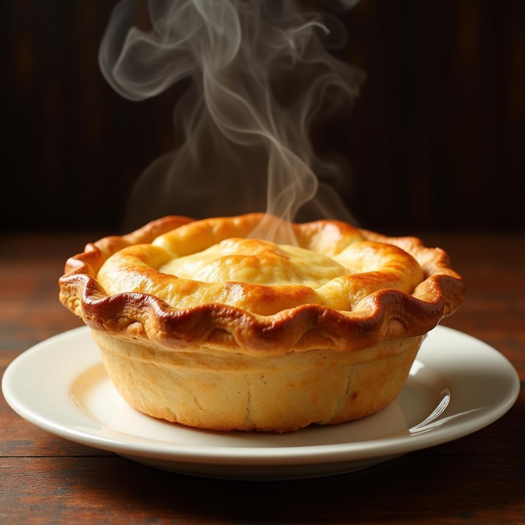 A perfectly cooked Fray Bentos pie with golden brown crust