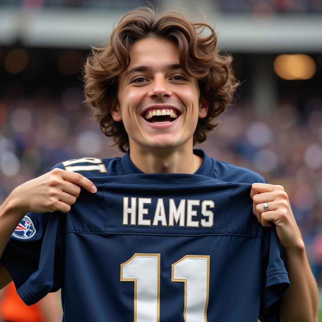 Football Fan Receiving Customized Jersey