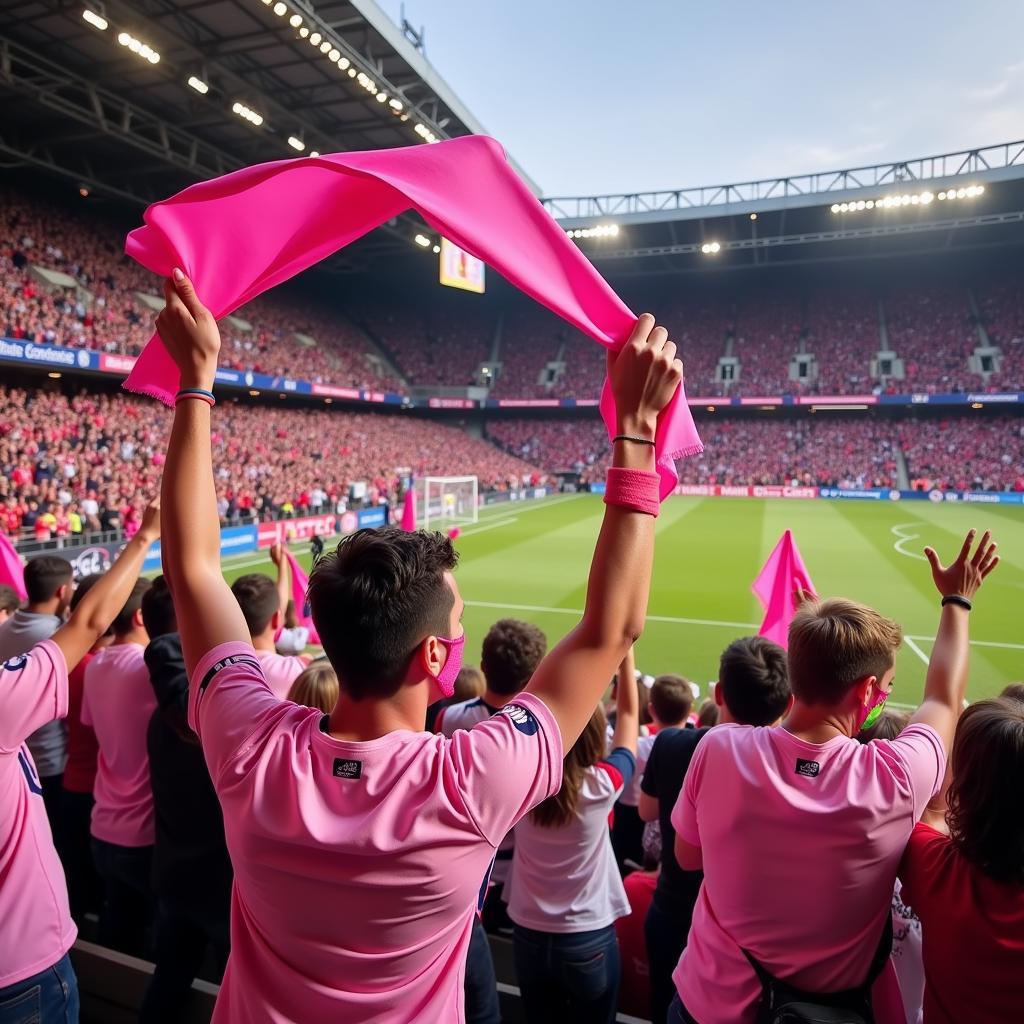 Football fans with pink scarves