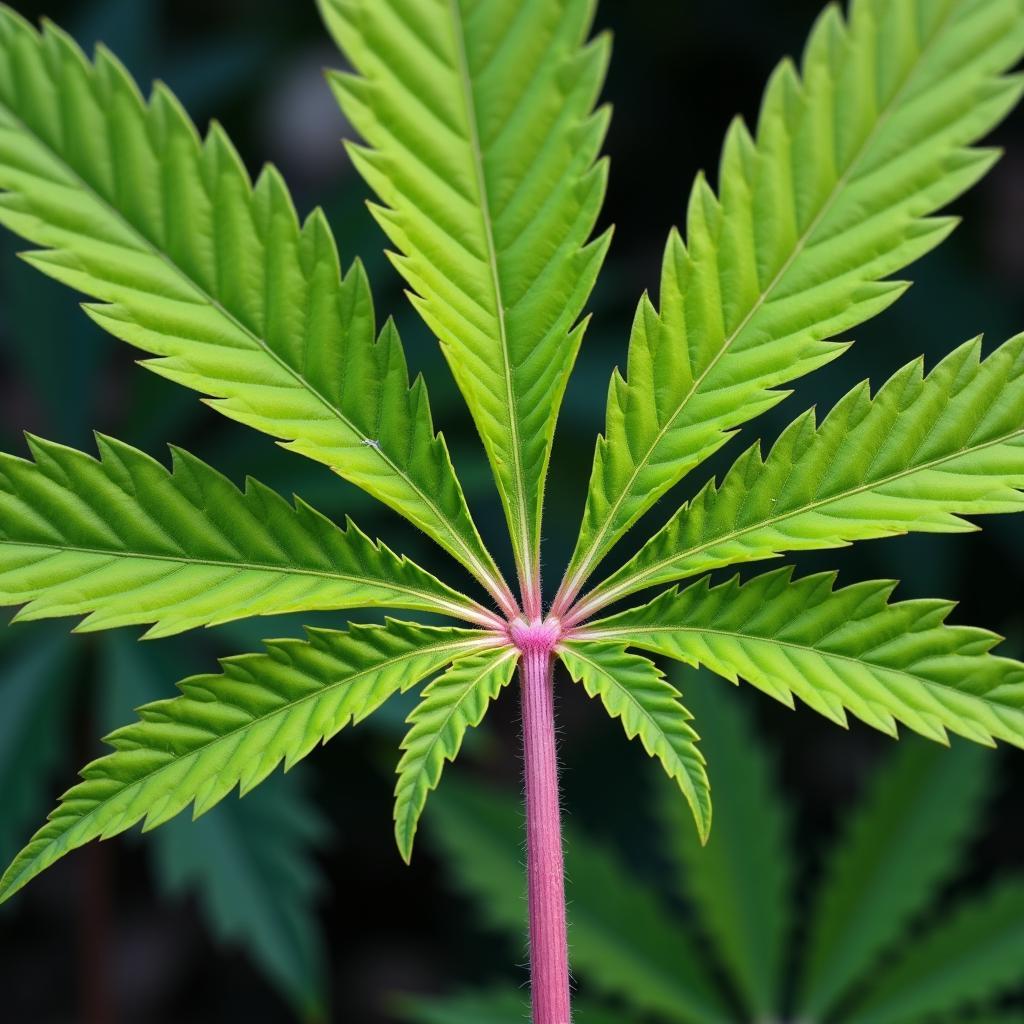 Cannabis Fan Leaf Exhibiting Pink Stem