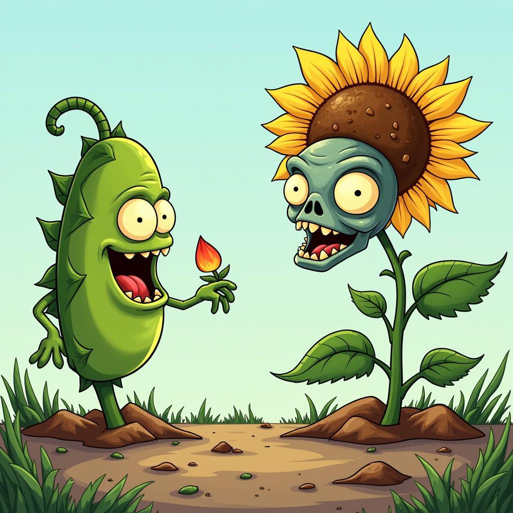 Plants vs. Zombies characters - Peashooter, Sunflower, and Zombie