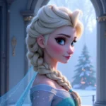 Elsa from Frozen fan art showcasing her platinum blonde hair in an intricate braid