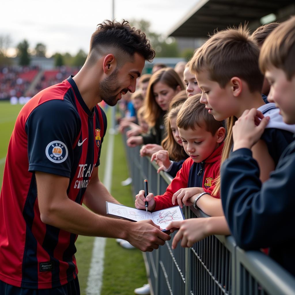 Footballer signing autographs for fans