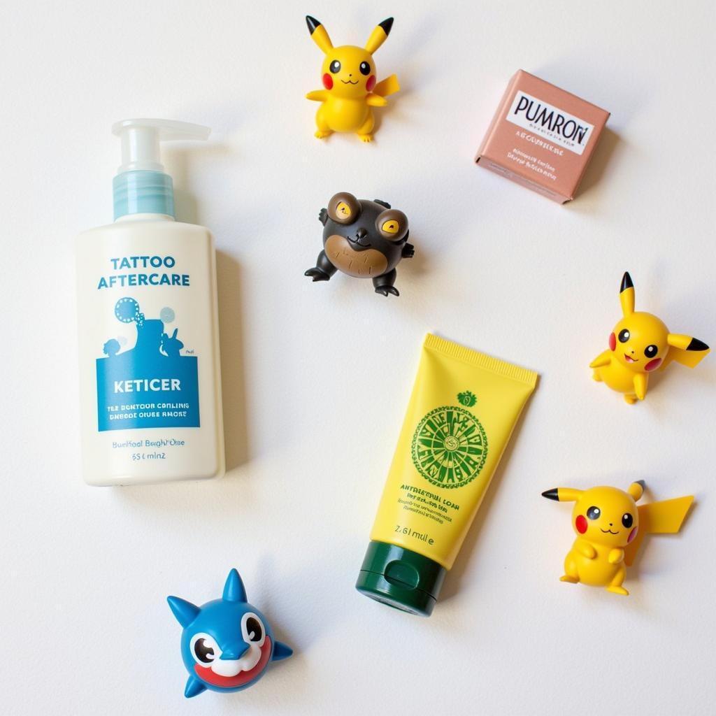  Essential Pokemon tattoo aftercare products displayed on a table