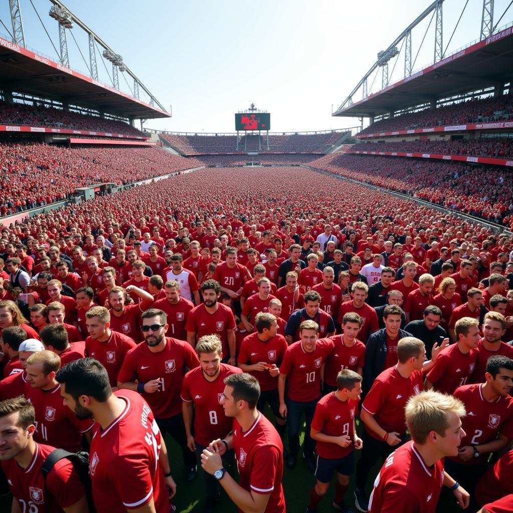 Fans marching to the stadium before the game