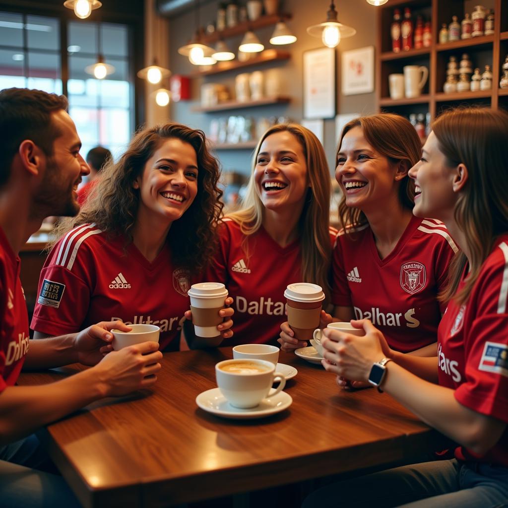 Fans enjoying coffee before a match