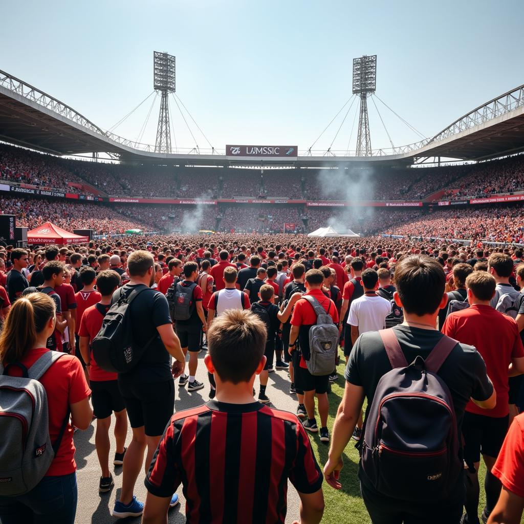 Fans enjoying pre-match festivities in a vibrant fan zone