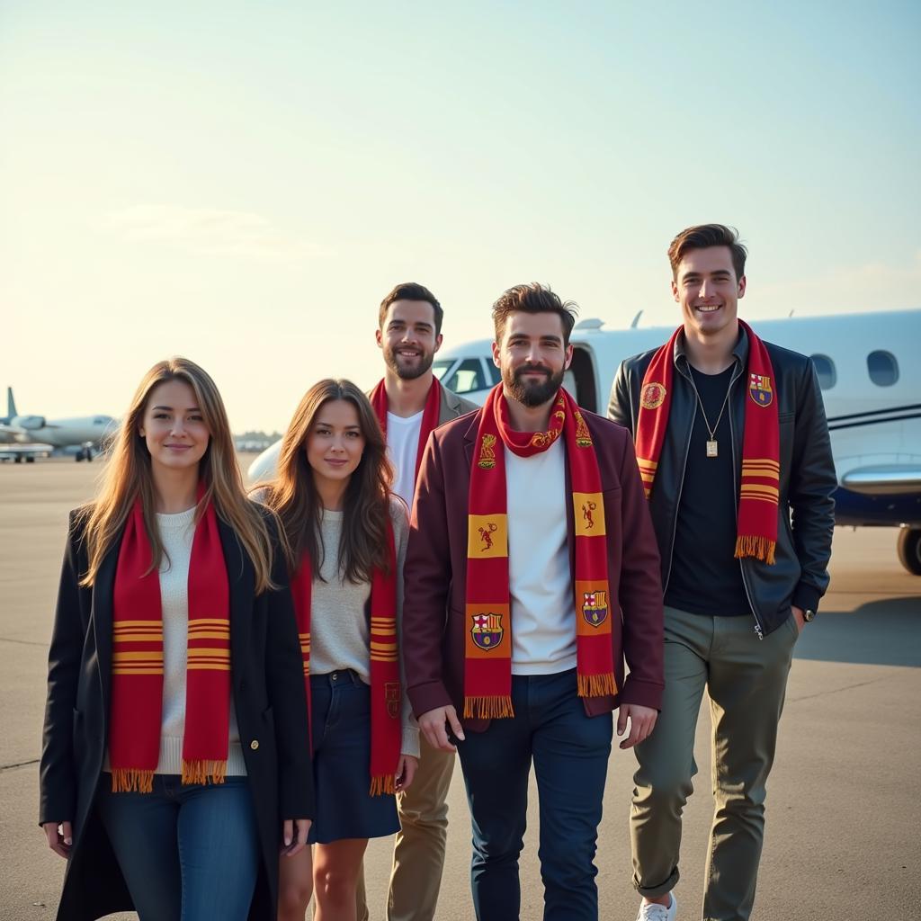 Football Fans Traveling in Private Jet