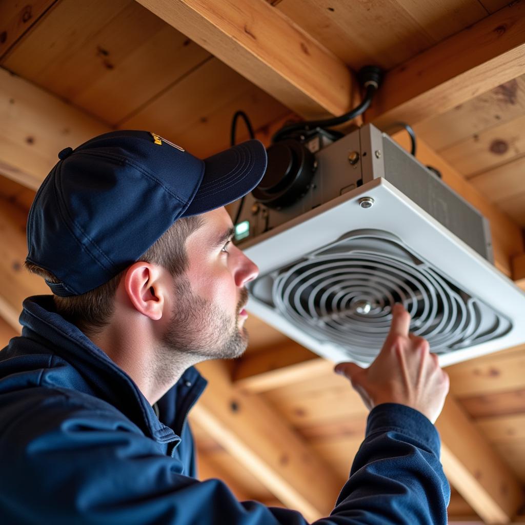 HVAC Technician Inspecting Attic Fan