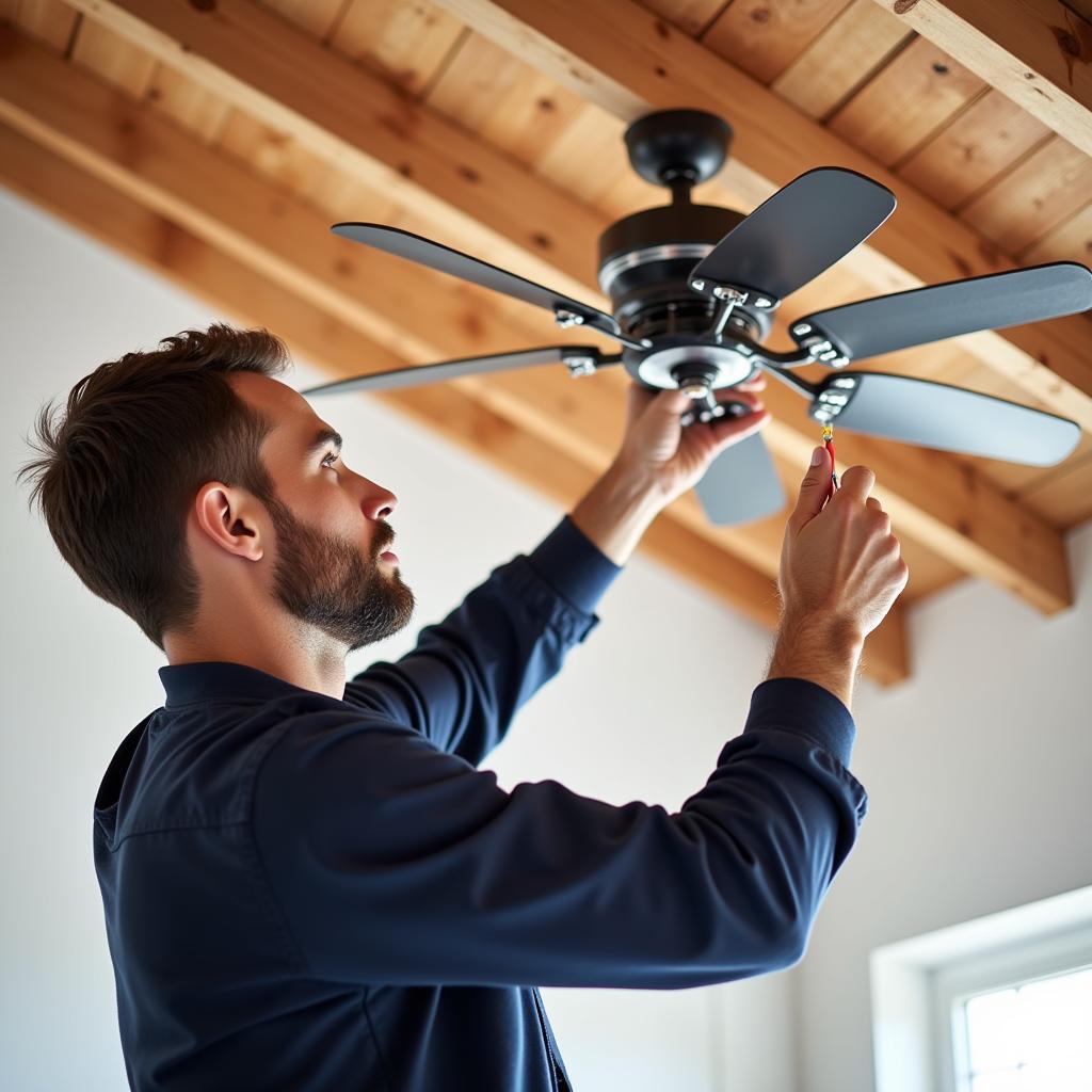 Certified Electrician Installing Attic Fan