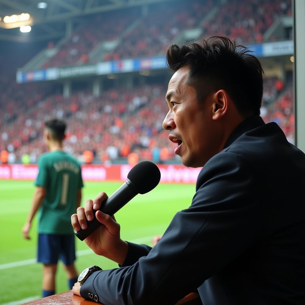 Quang Huy commentating a football match