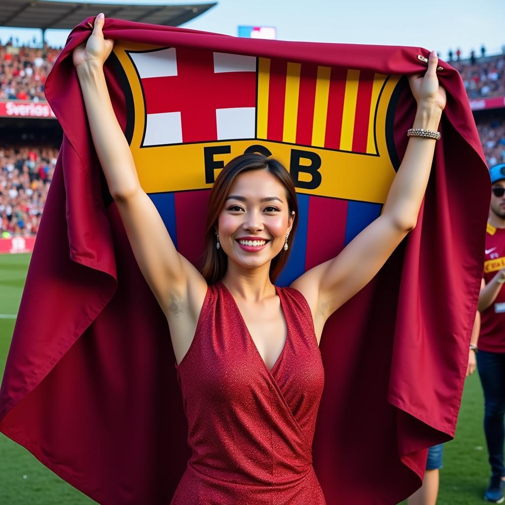 Queen's Sister Holding a Barcelona Flag