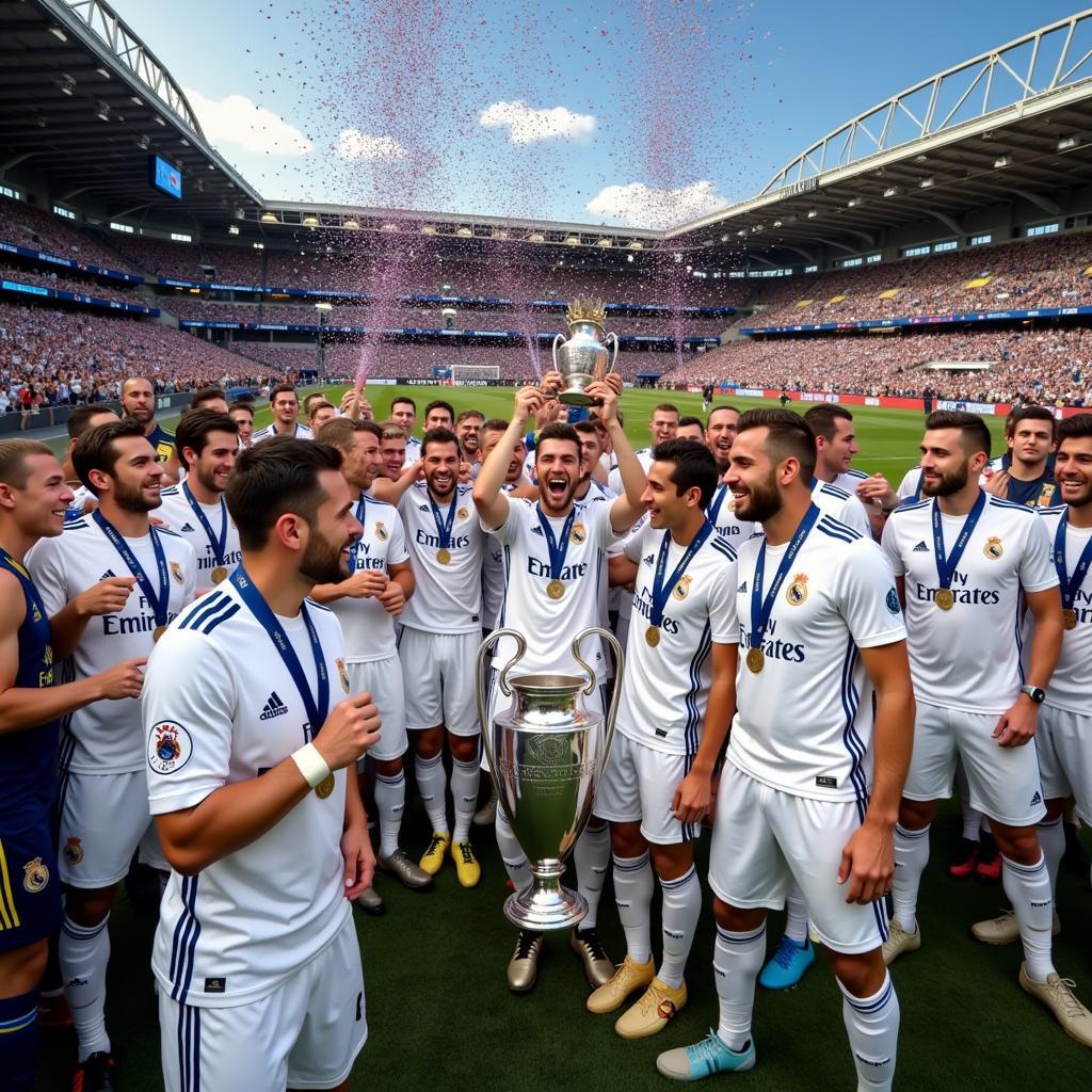 Real Madrid players celebrating a Champions League victory