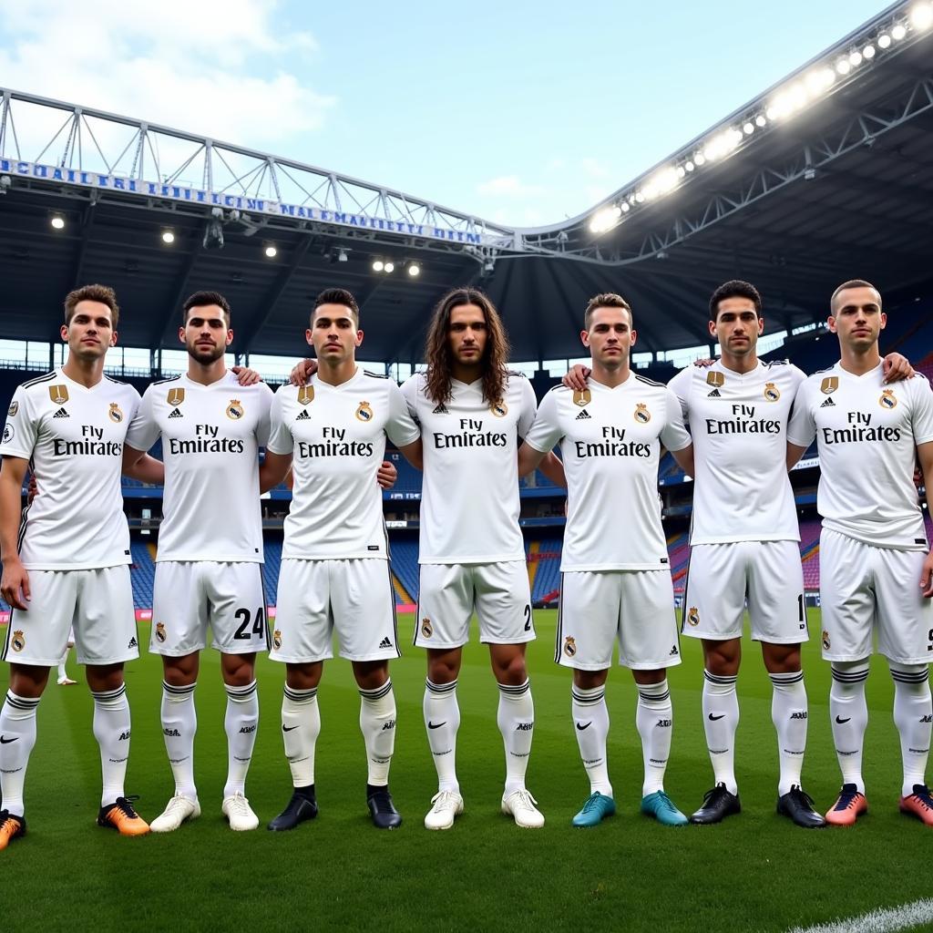 Real Madrid's current squad lined up before a match