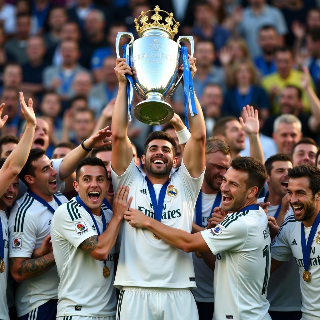 Real Madrid players celebrating a Champions League victory