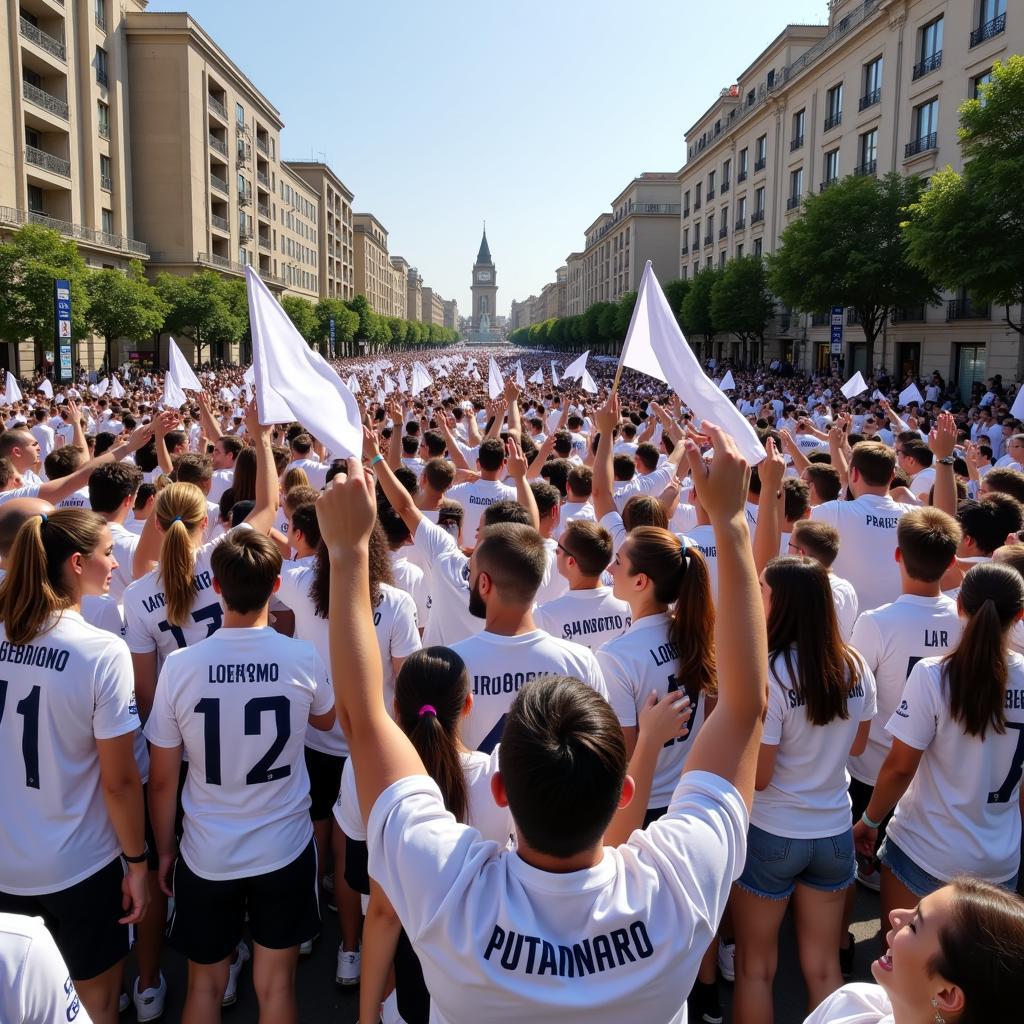 Real Madrid Fans Celebrating in Plaza de Cibeles