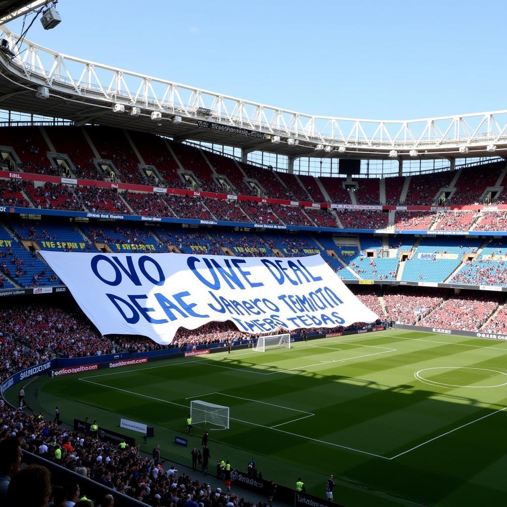 Real Madrid fans protesting at the Santiago Bernabéu Stadium