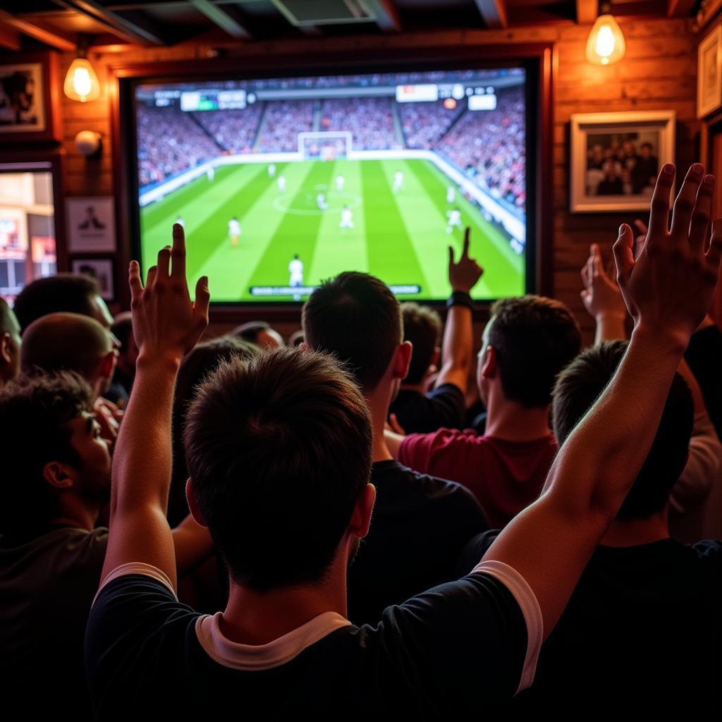 Real Madrid fans celebrating in a pub