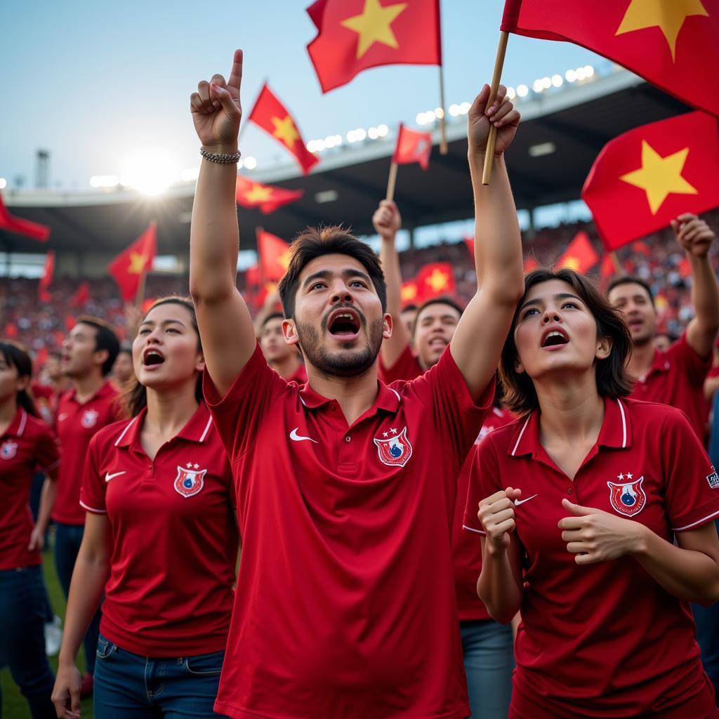 Red Devils supporters group cheering for South Korea