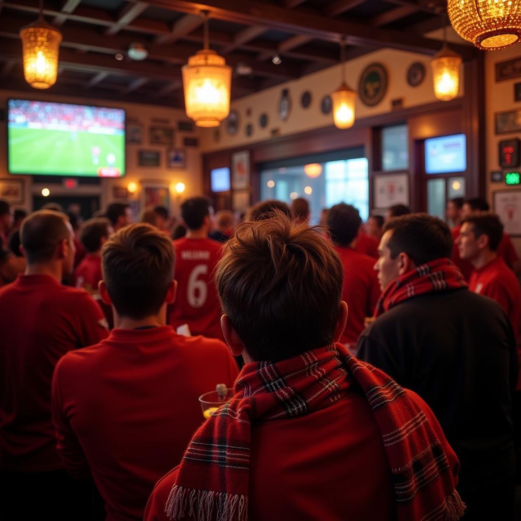 Red Devils fans watching a match at a pub