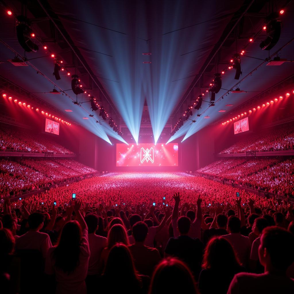 Red Velvet performing for a packed stadium crowd