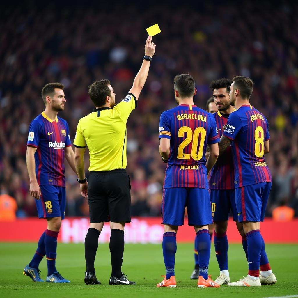 Referee showing a yellow card