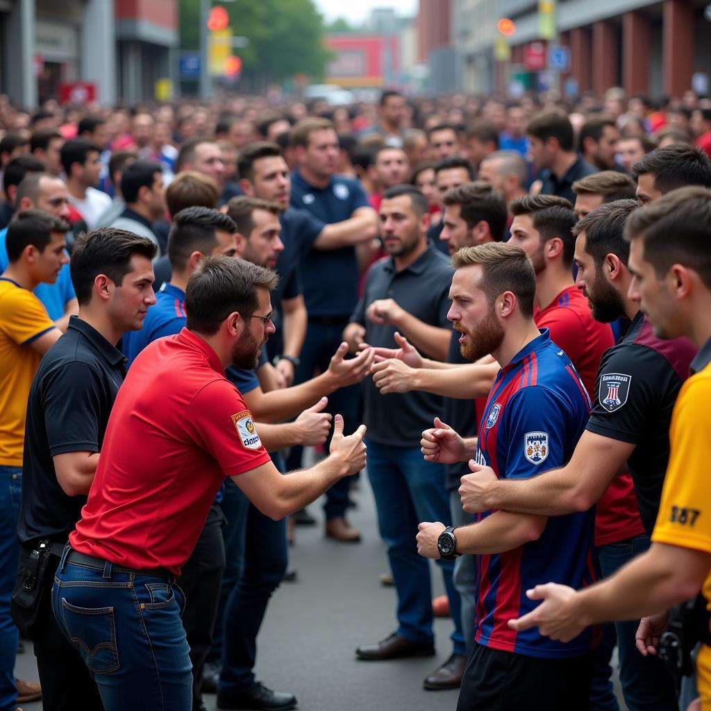 Fans from opposing teams clashing