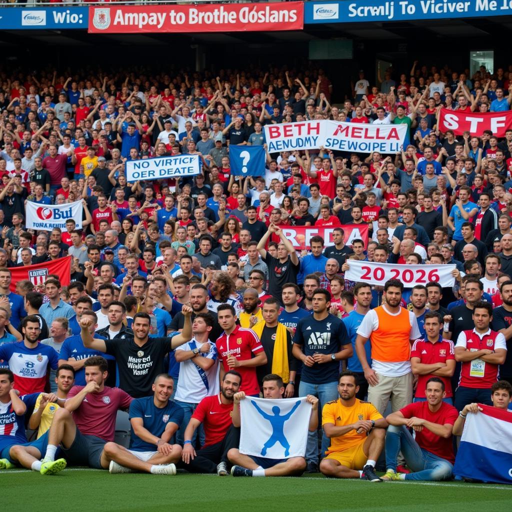 Fans holding rival team banners