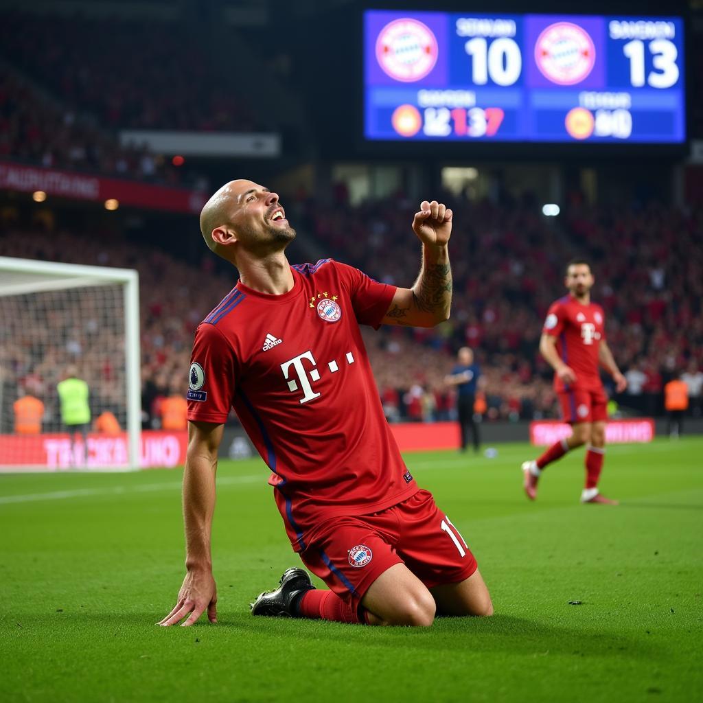 Arjen Robben celebrates a goal at Allianz Arena