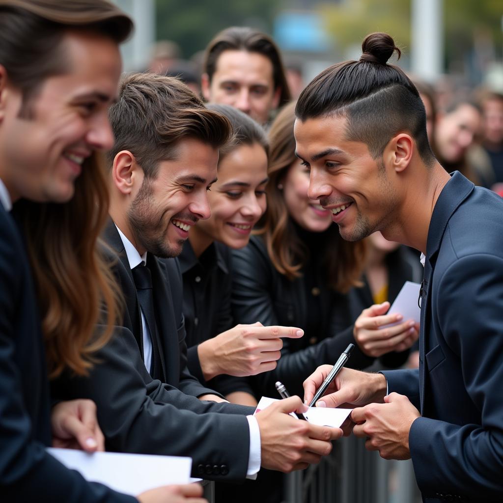 Cristiano Ronaldo signing autographs for fans