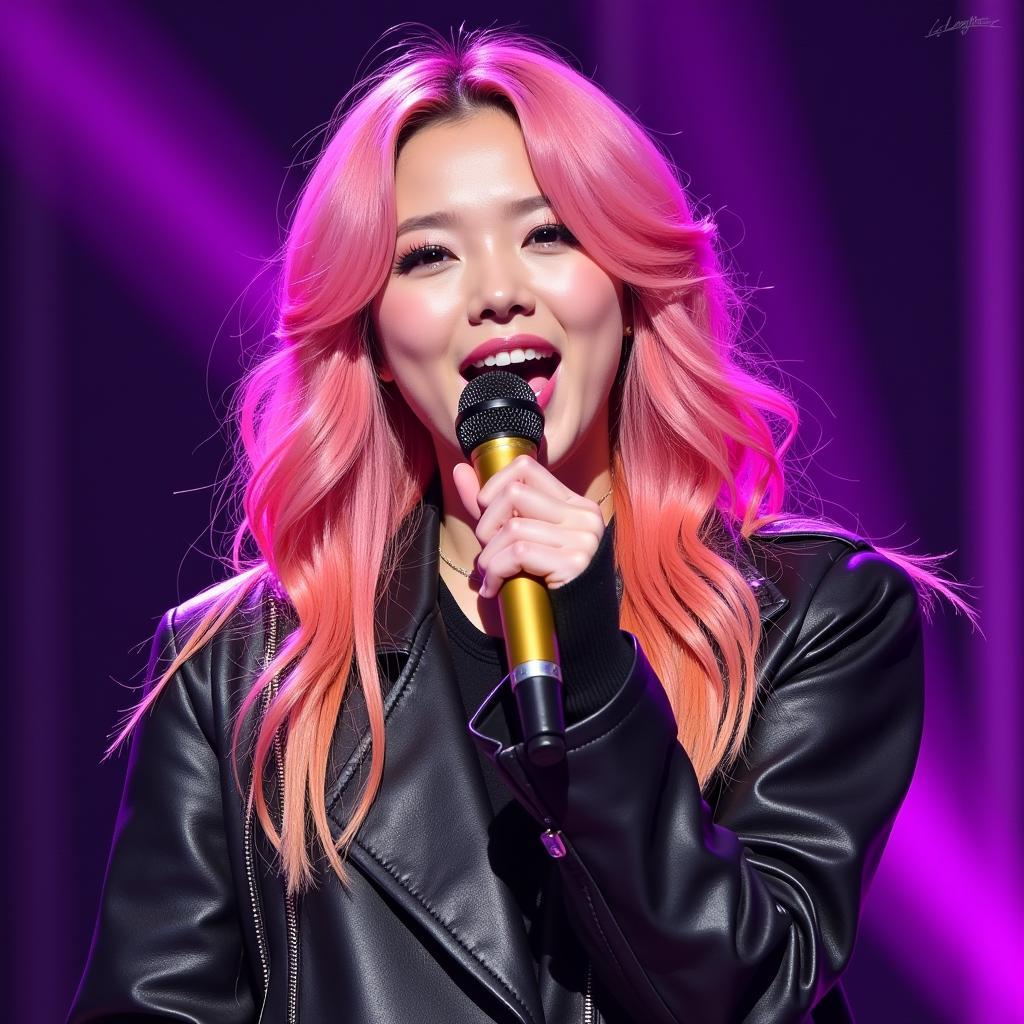 Rose from Blackpink singing into a microphone