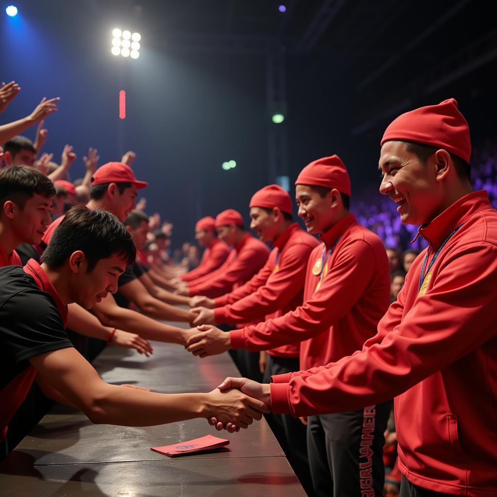 Running Man cast members interacting with fans at the Indonesia fan meeting