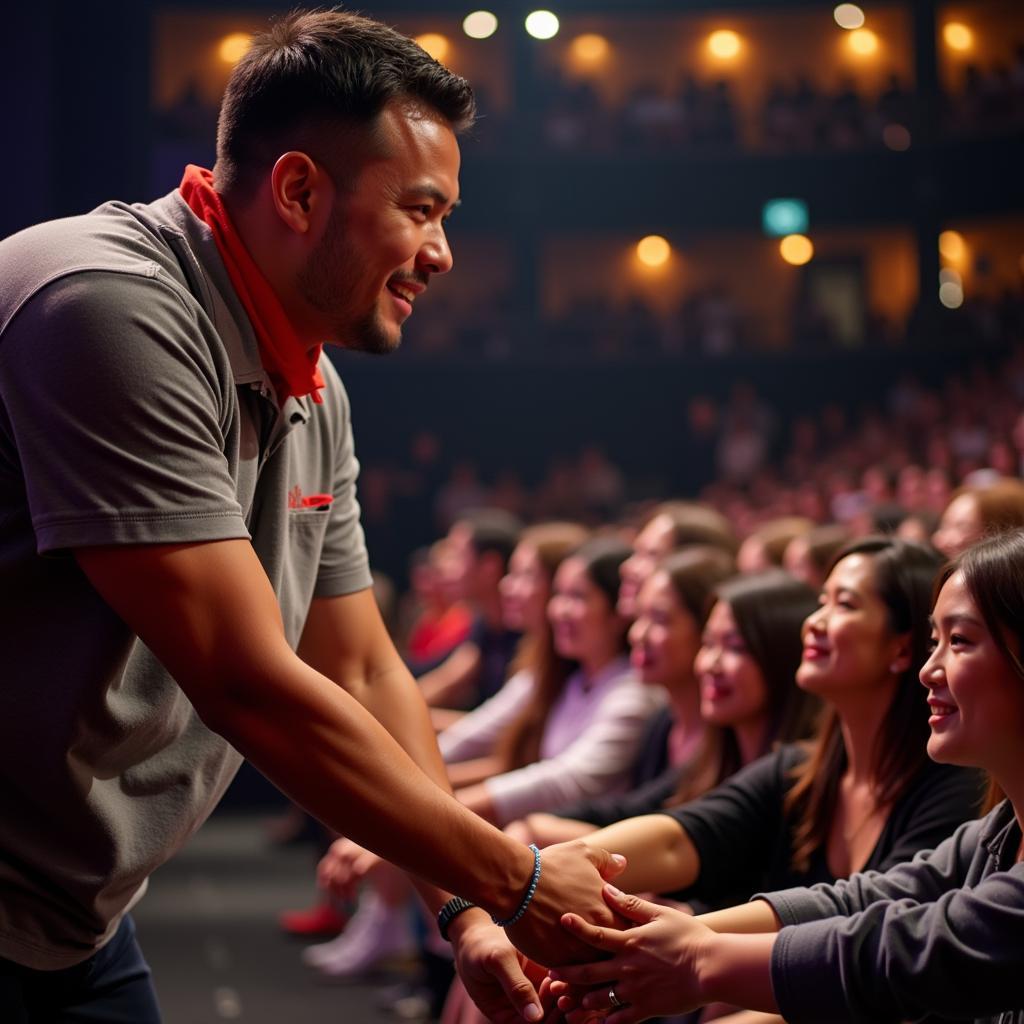 Running Man Vietnam cast member shaking hands with fans